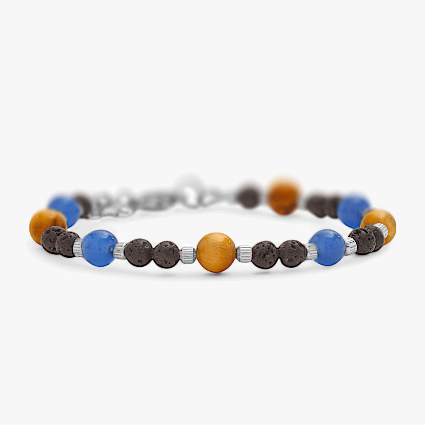 Bracciale in Occhio di Falco, Agata Blu e Pietra Lavica