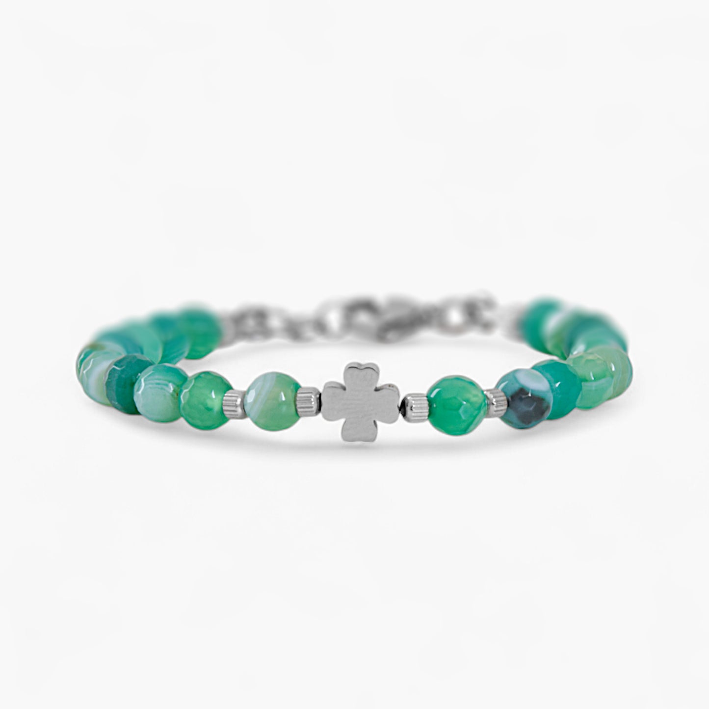 Bracciale in Agata Verde e Charm Quadrifoglio