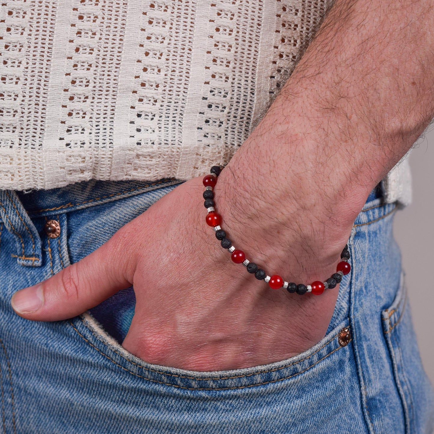 Red Agate and Lava Stone Bracelet