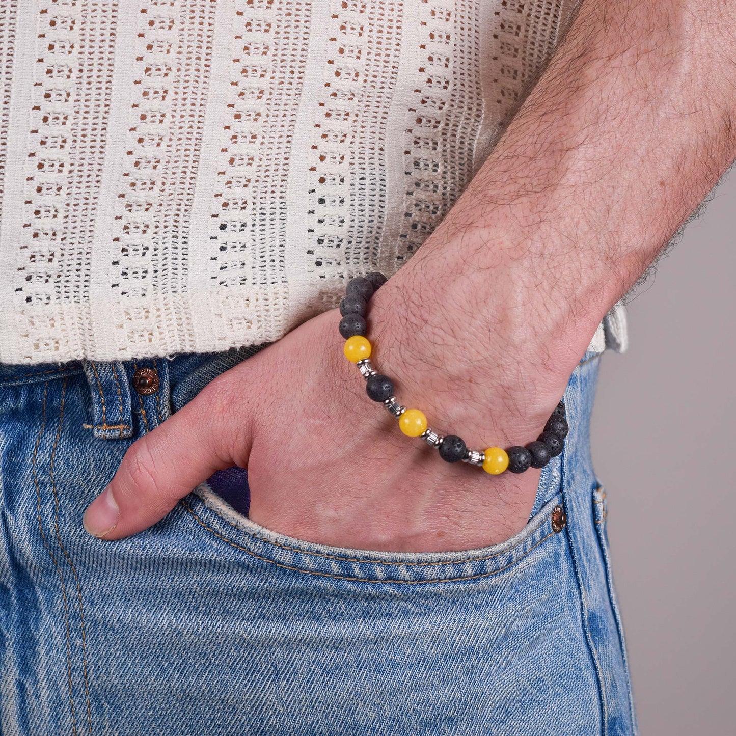 Bracciale in Agata Gialla e Pietra Lavica