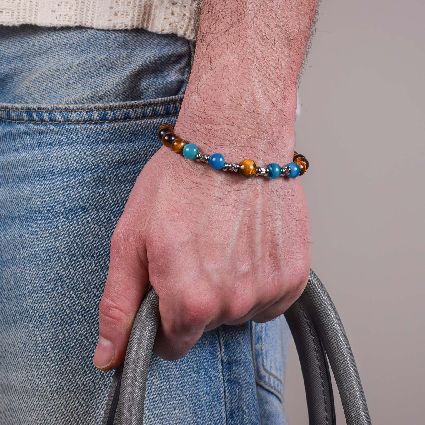 Bracciale in Occhio di Tigre e Agata Blu