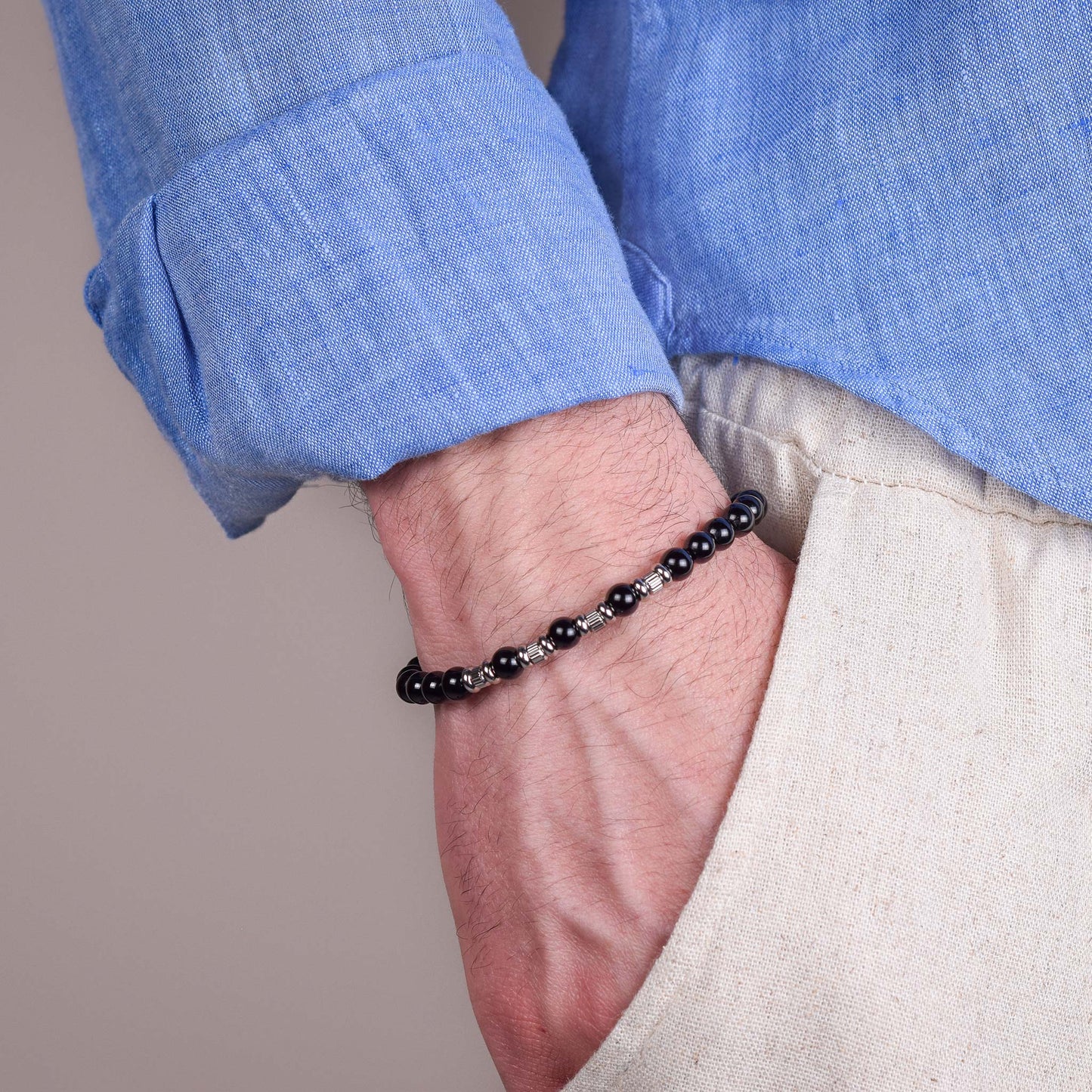 Bracciale in Onice Nero Lucido 6mm