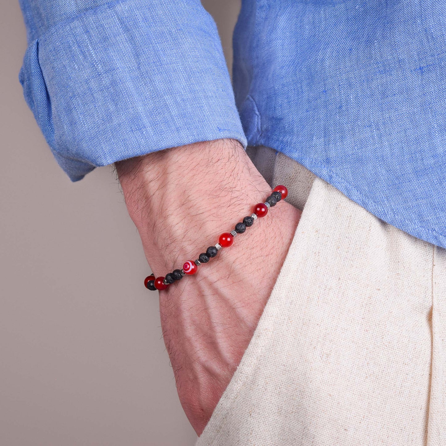 Red Agate and Lava Stone Bracelet