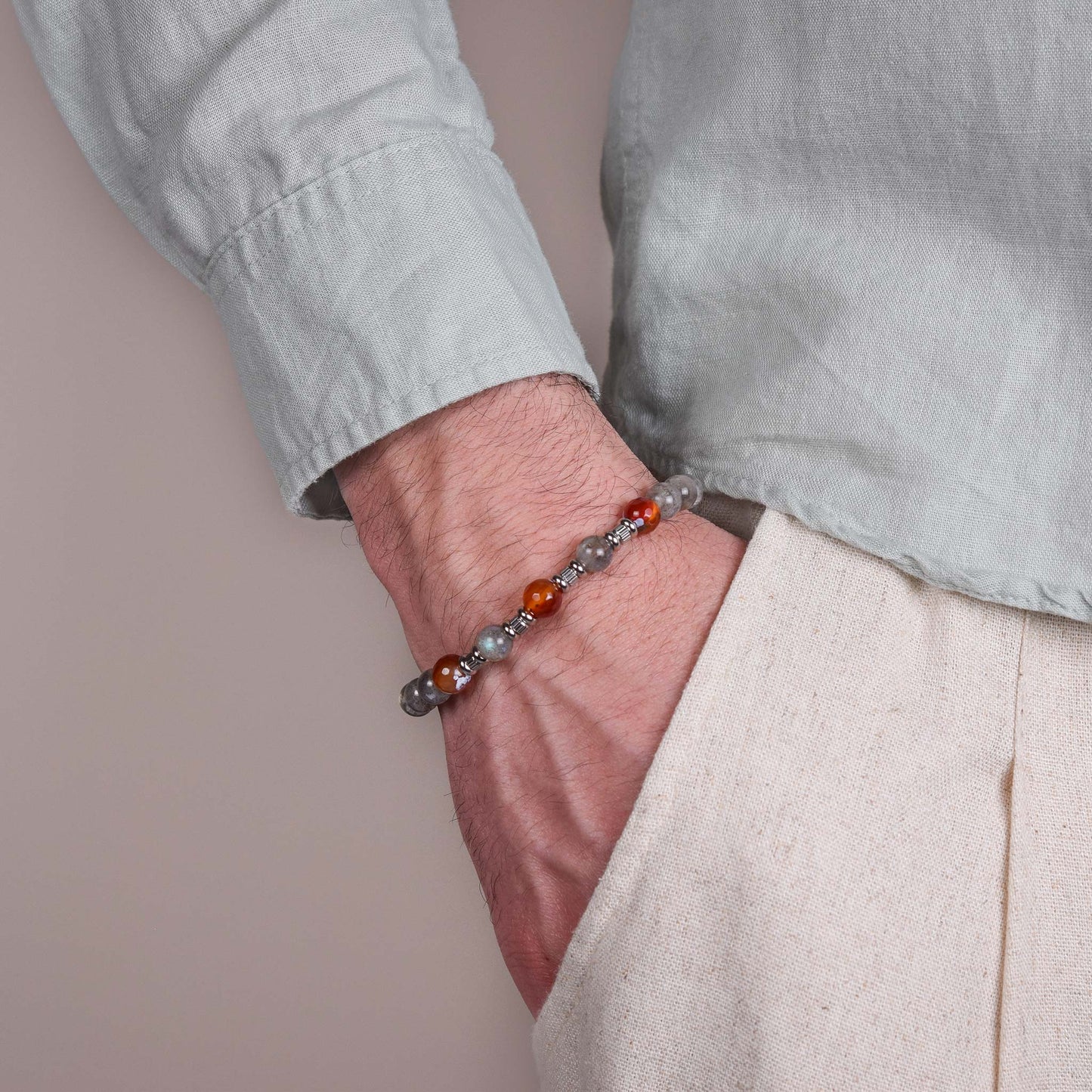 Bracciale in Labradorite e Agata Rosso Fuoco