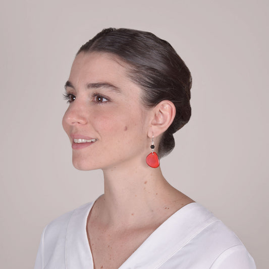 Red Vegetable Ivory and Onyx Earrings
