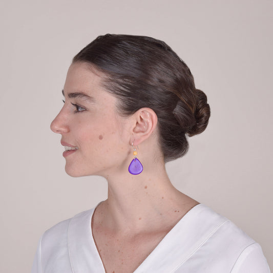 Purple Vegetable Ivory and Yellow Agate Earrings