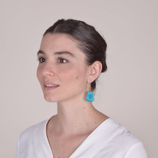 Turquoise and Orange Agate Vegetable Ivory Earrings