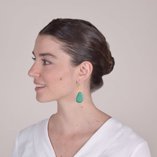 Green Vegetable Ivory and Yellow Agate Earrings
