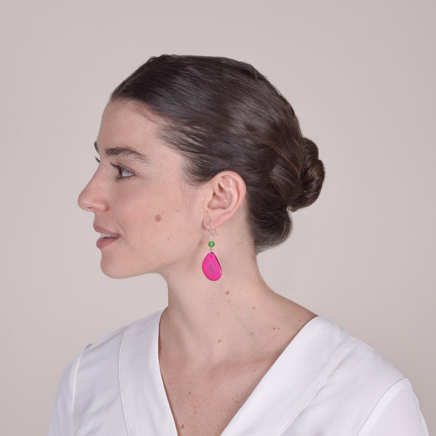 Orecchini in Avorio Vegetale Rosa e Agata Verde