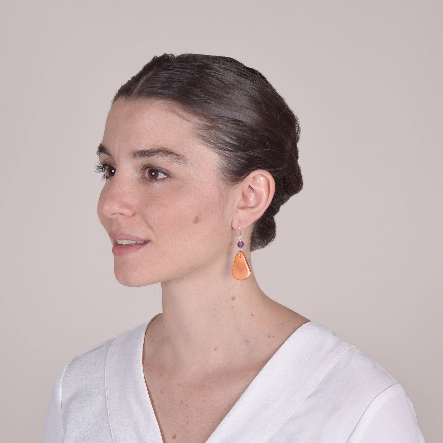 Orange Vegetable Ivory and Amethyst Earrings