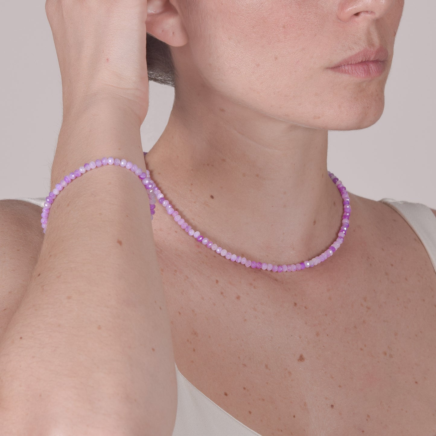 Collana Minimal Girocollo in Giada Lilla Multicolor