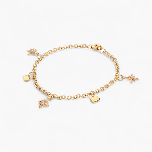 Bracciale Placcato Oro 18k con Charms Rosa dei Venti e Cuore