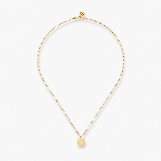 Collana Placcata Oro 14K con Pendente Tondo e Zircone