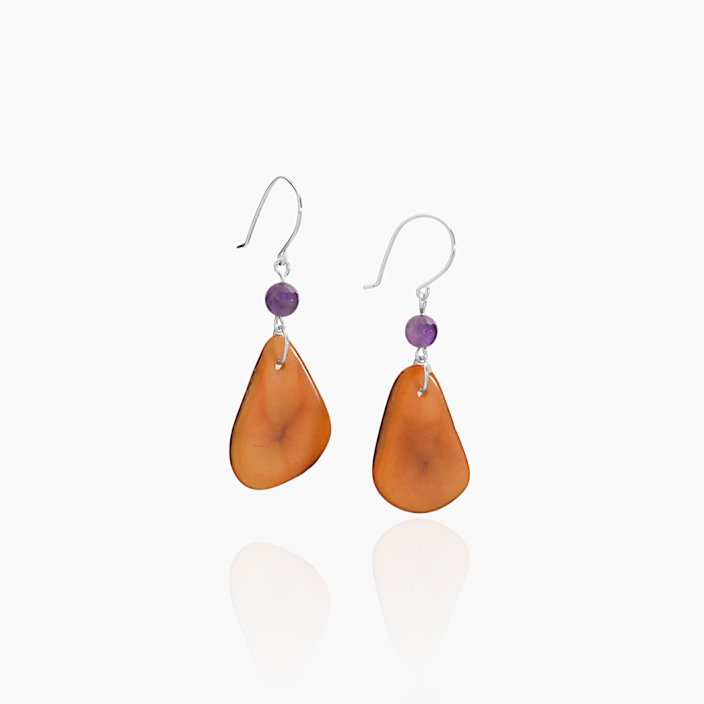 Orange Vegetable Ivory and Amethyst Earrings
