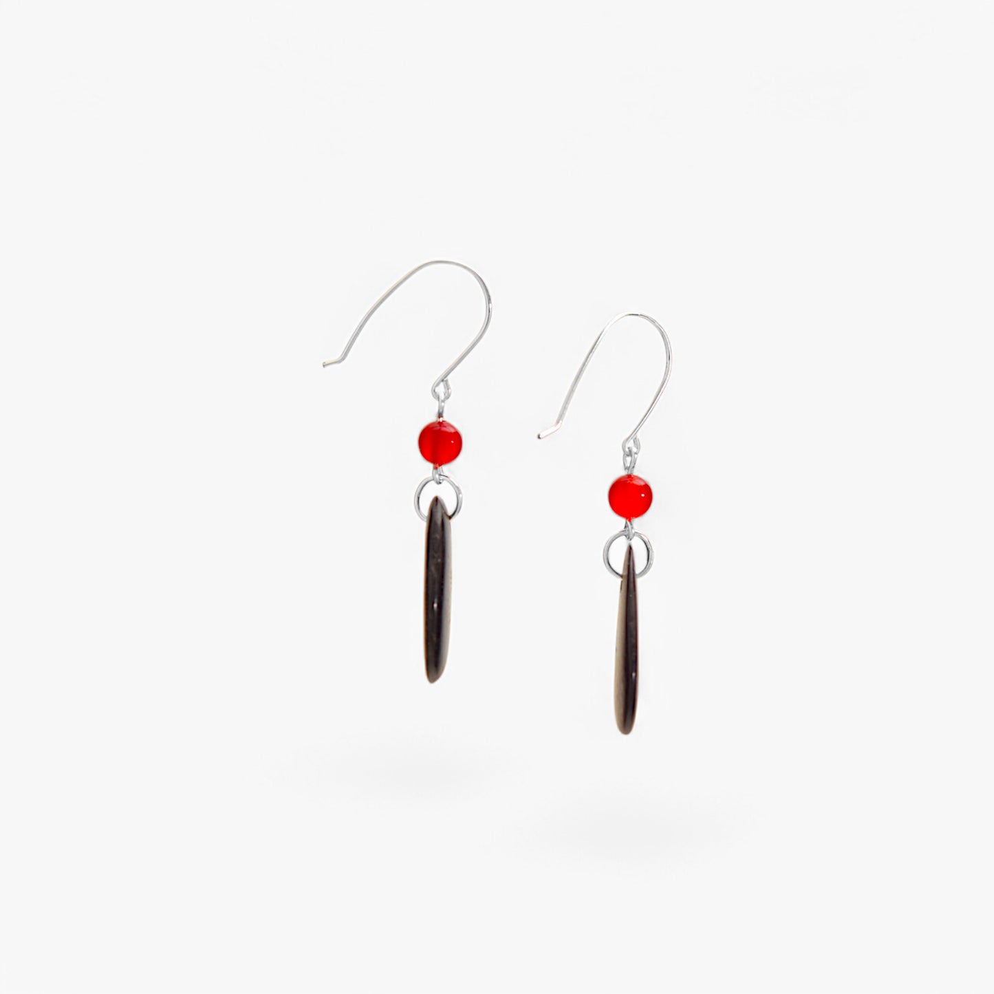 Black Vegetable Ivory and Red Agate Earrings