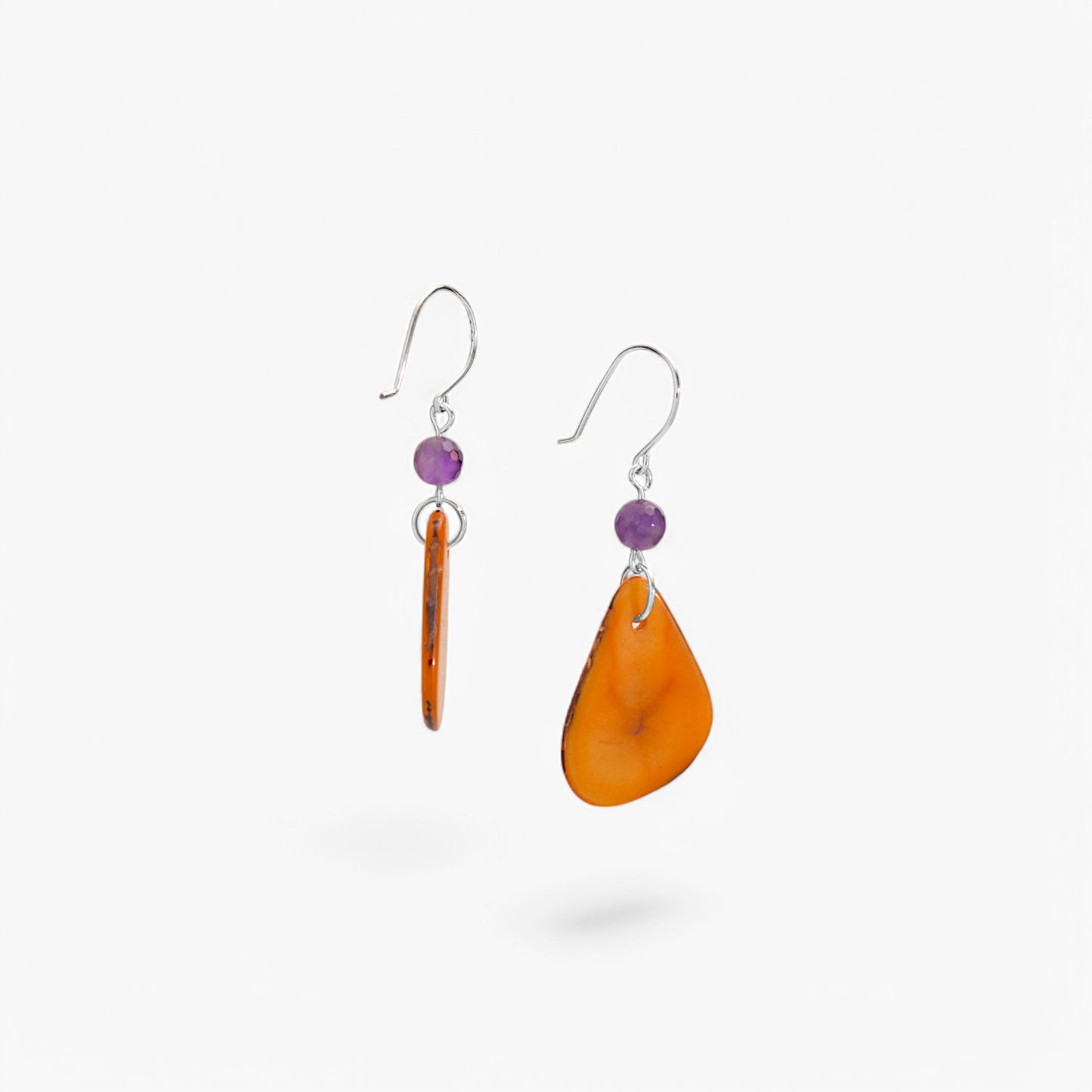 Orange Vegetable Ivory and Amethyst Earrings