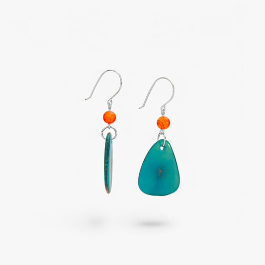 Turquoise and Orange Agate Vegetable Ivory Earrings