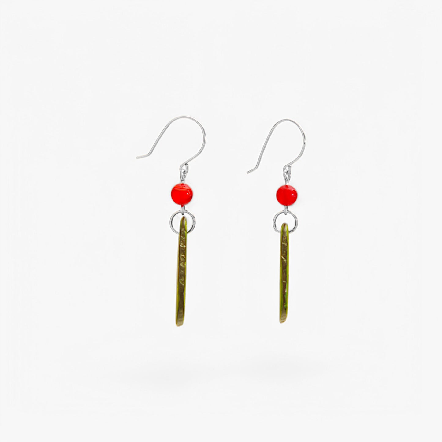 Green Vegetable Ivory and Red Agate Earrings