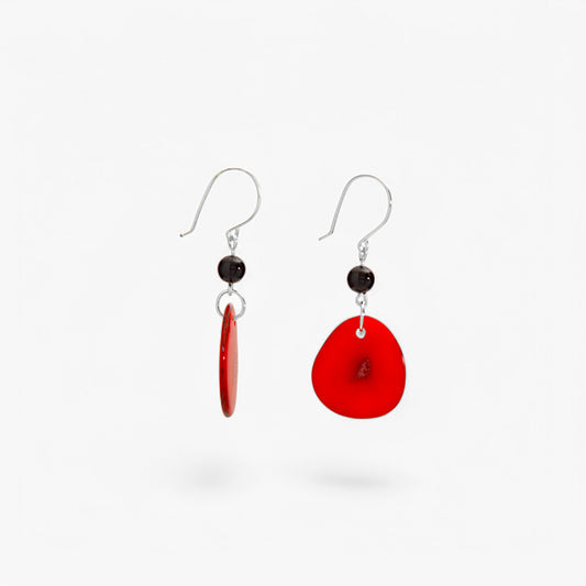 Red Vegetable Ivory and Onyx Earrings