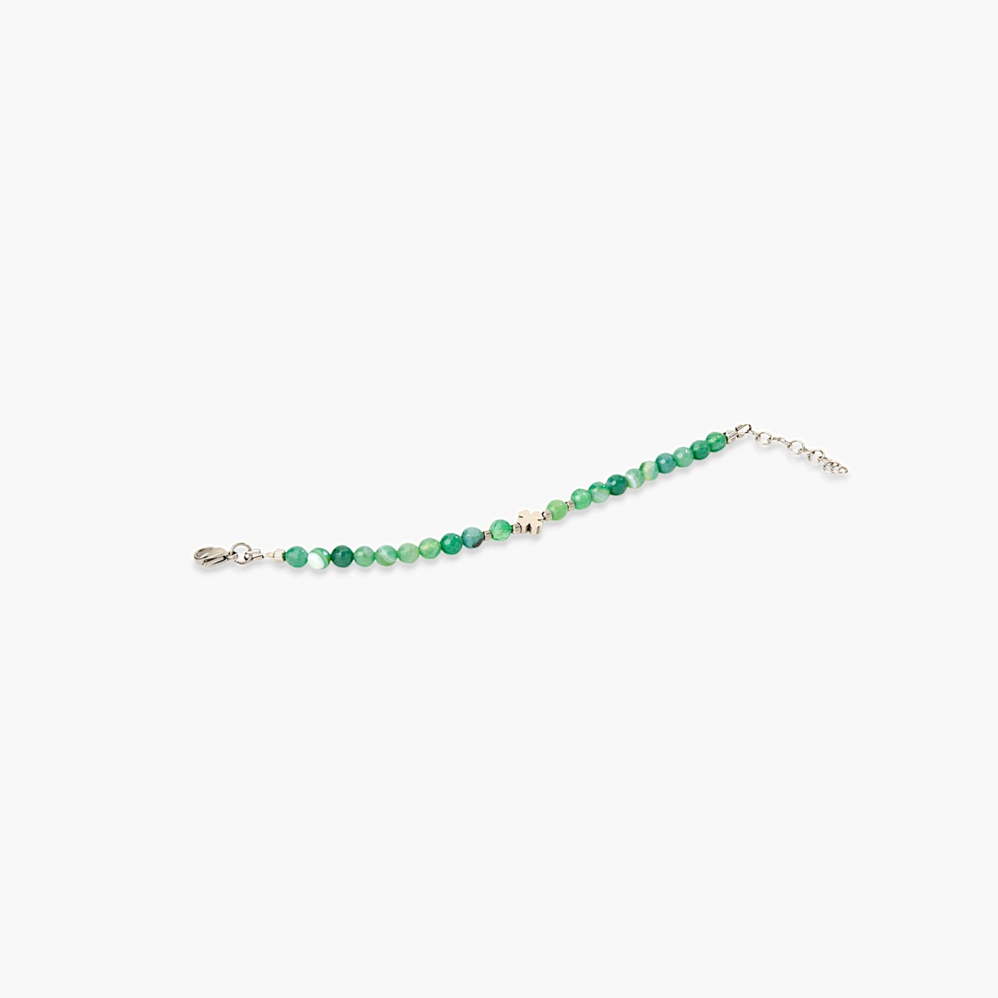 Bracciale in Agata Verde e Charm Quadrifoglio