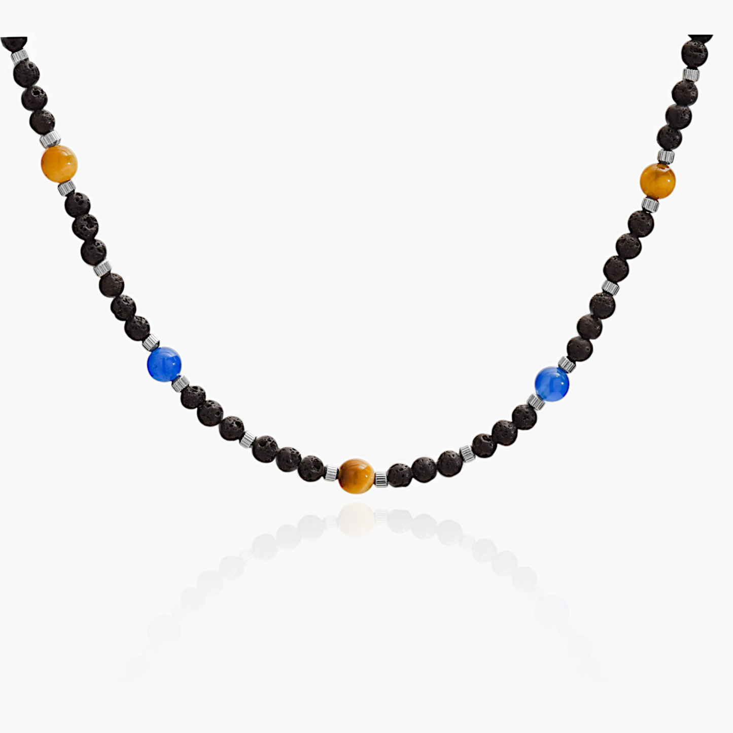 Collana in Pietra Lavica, Agata Blu e Occhio di Falco