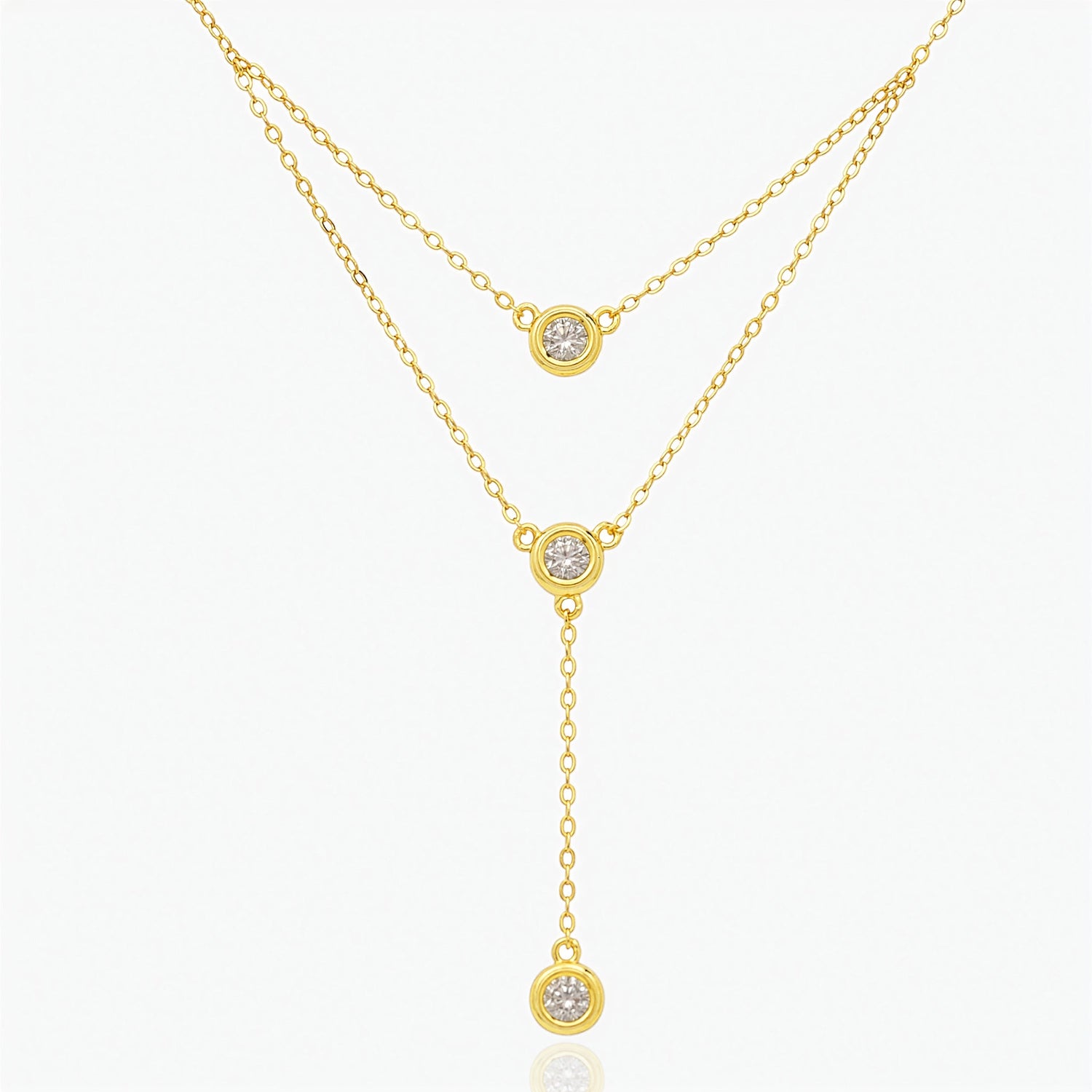 Collana pendente donna in Argento Sterling 925 placcato oro con tre zirconi di grado AAA