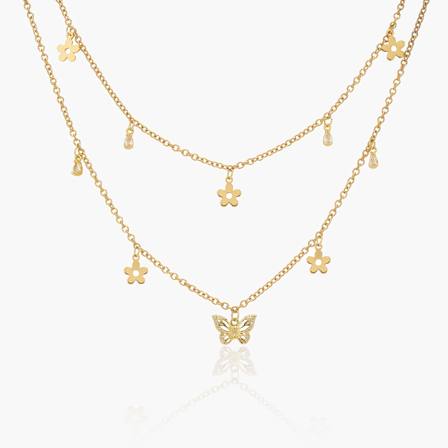 Collana donna pendente placcato oro con charms placcati oro 18k e acciaio inossidabile.