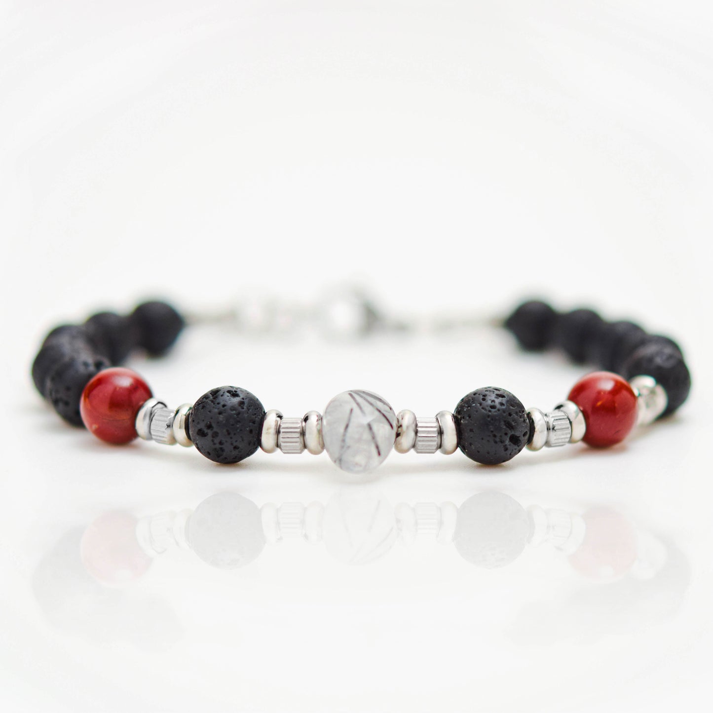 Bracciale in Pietra Lavica, Mookaite e Quarzo Tormalinato