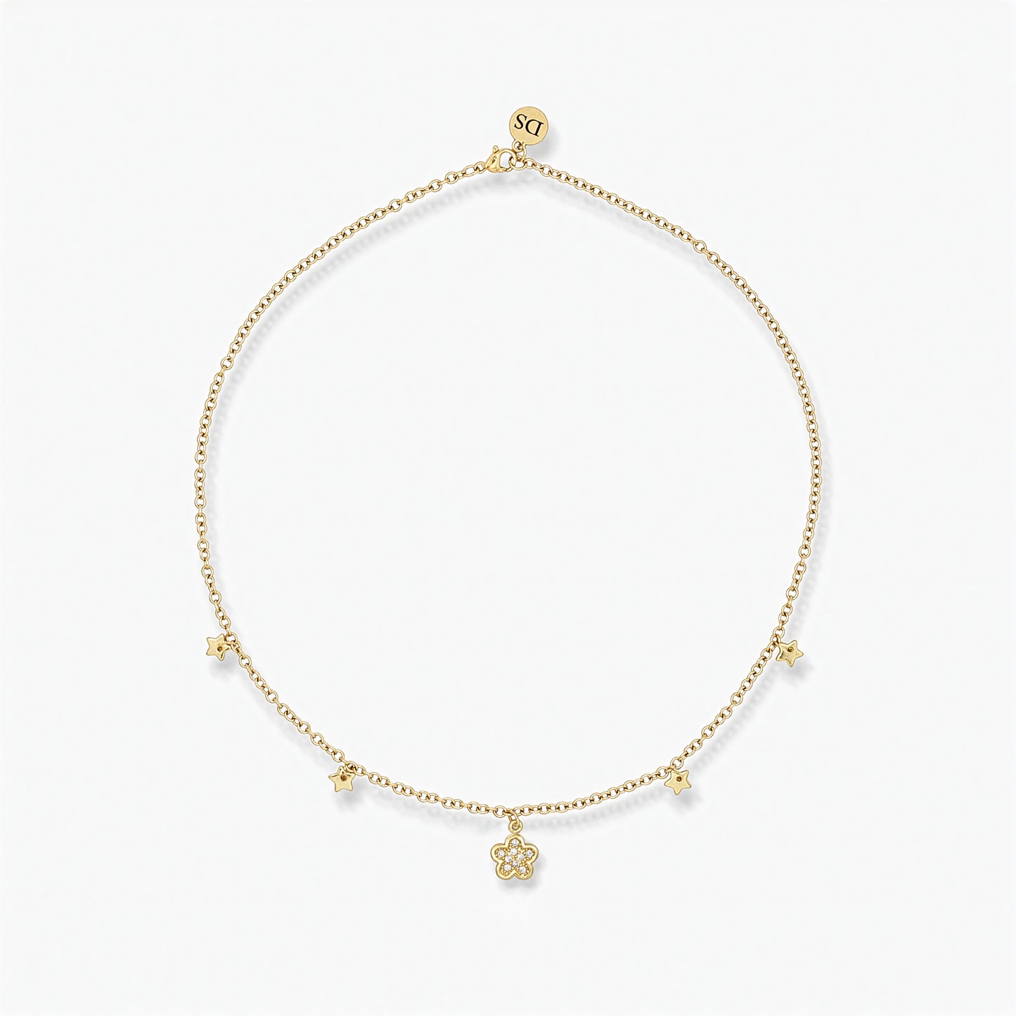 18K Gold Plated Necklace - Stars and Flowers Pendant