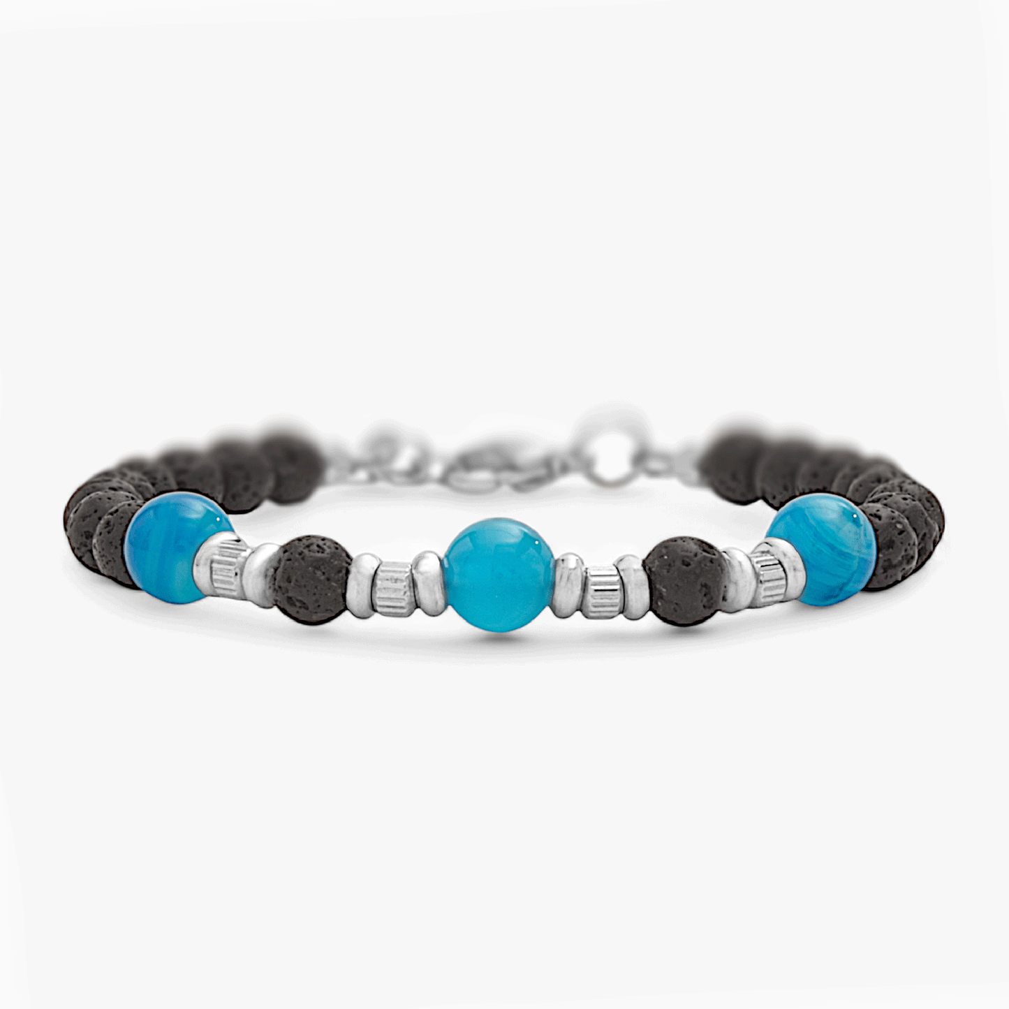 Bracciale in Agata Blu e Pietra Lavica
