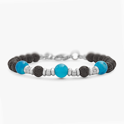 Bracciale in Agata Blu e Pietra Lavica