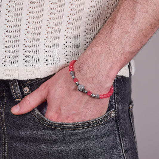 Bracciale in Agata Rossa e Quarzo Tormalinato