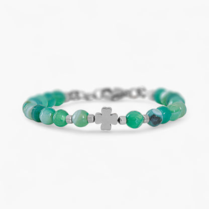 Bracciale in Agata Verde e Charm Quadrifoglio