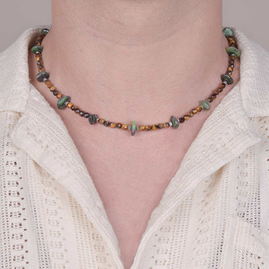 Collana in Occhio di Tigre e Rubizoisite