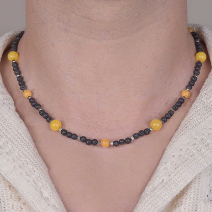 Collana in Pietra Lavica e Agata Gialla