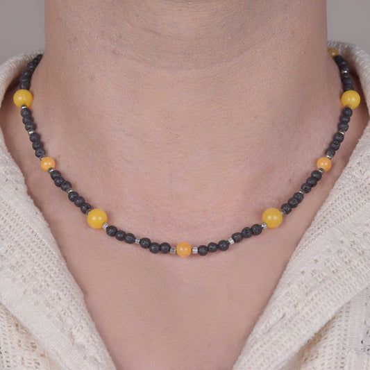 Collana in Pietra Lavica e Agata Gialla
