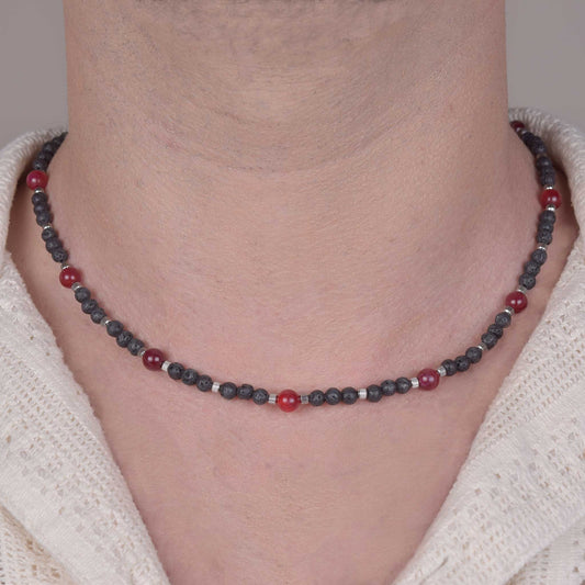 Collana in Pietra Lavica e Agata Rossa