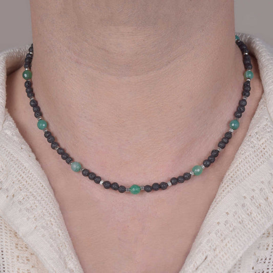 Collana in Pietra Lavica e Agata Verde