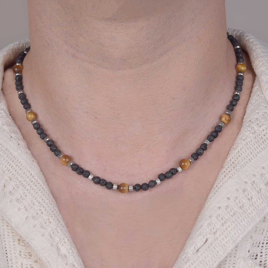Collana in Pietra Lavica e Occhio di Falco