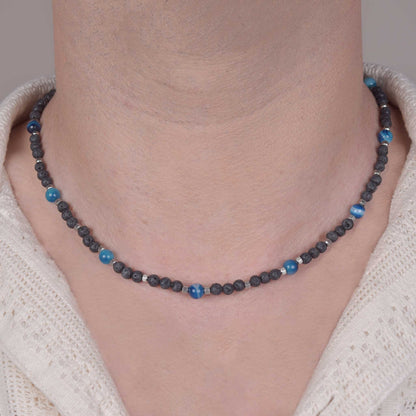 Collana in Pietra Lavica e Agata Blu