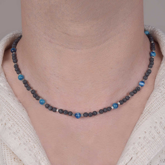 Collana in Pietra Lavica e Agata Blu