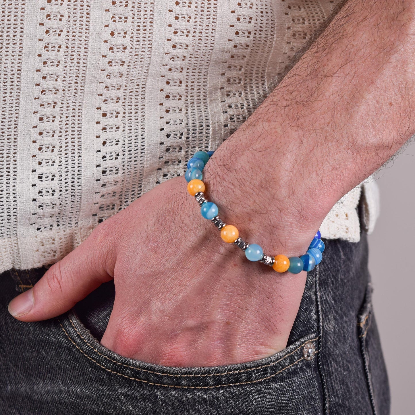 Bracciale in Agata Gialla e Blu