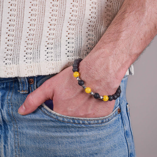 Bracciale in Agata Gialla e Pietra Lavica