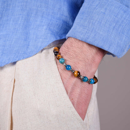 Bracciale in Occhio di Tigre e Agata Blu