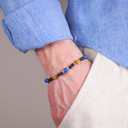 Bracciale in Occhio di Falco, Agata Blu e Pietra Lavica