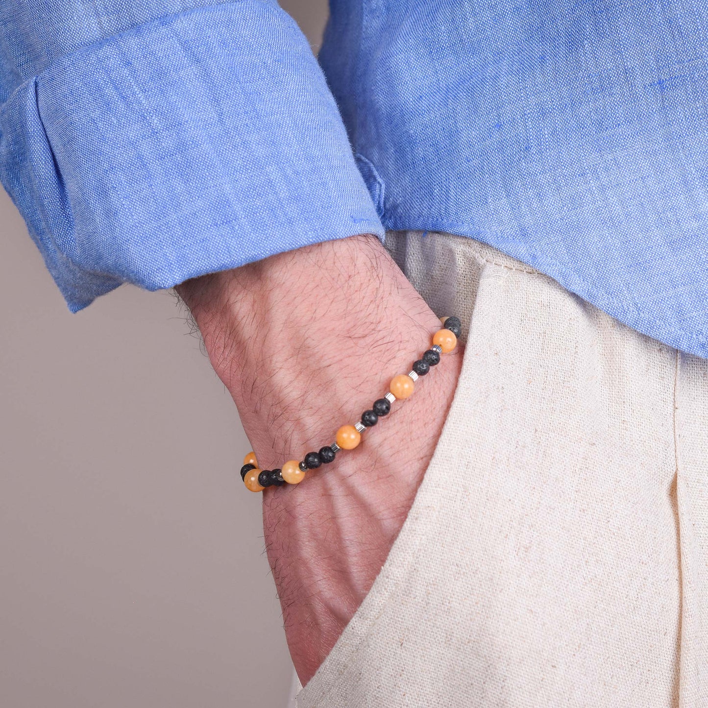 Bracciale in Agata Gialla e Pietra Lavica