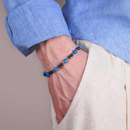 Bracciale in Agata Blu e Pietra Lavica
