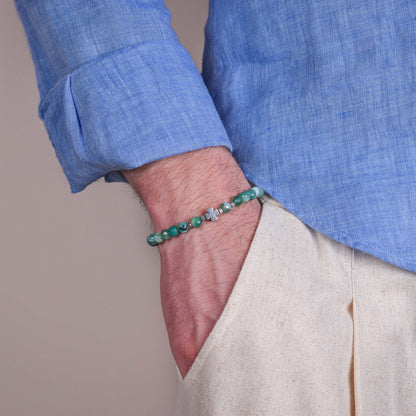 Bracciale in Agata Verde e Charm Quadrifoglio