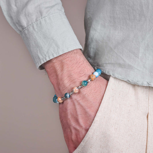 Bracciale in Agata Blu e Diaspro Naturale