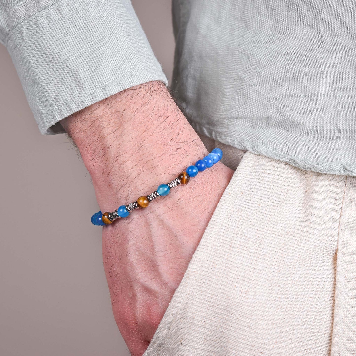Bracciale in Agata Blu e Occhio di Tigre